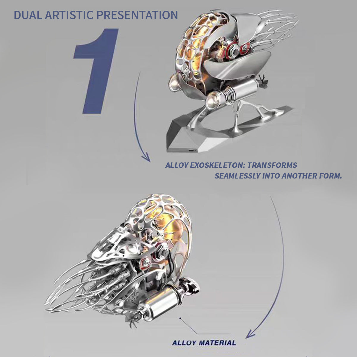 اصنع بنفسك طقم Nautilus ميكانيكي حركي ثلاثي الأبعاد معدني عالي الجودة مع إضاءة، اطلب مسبقًا