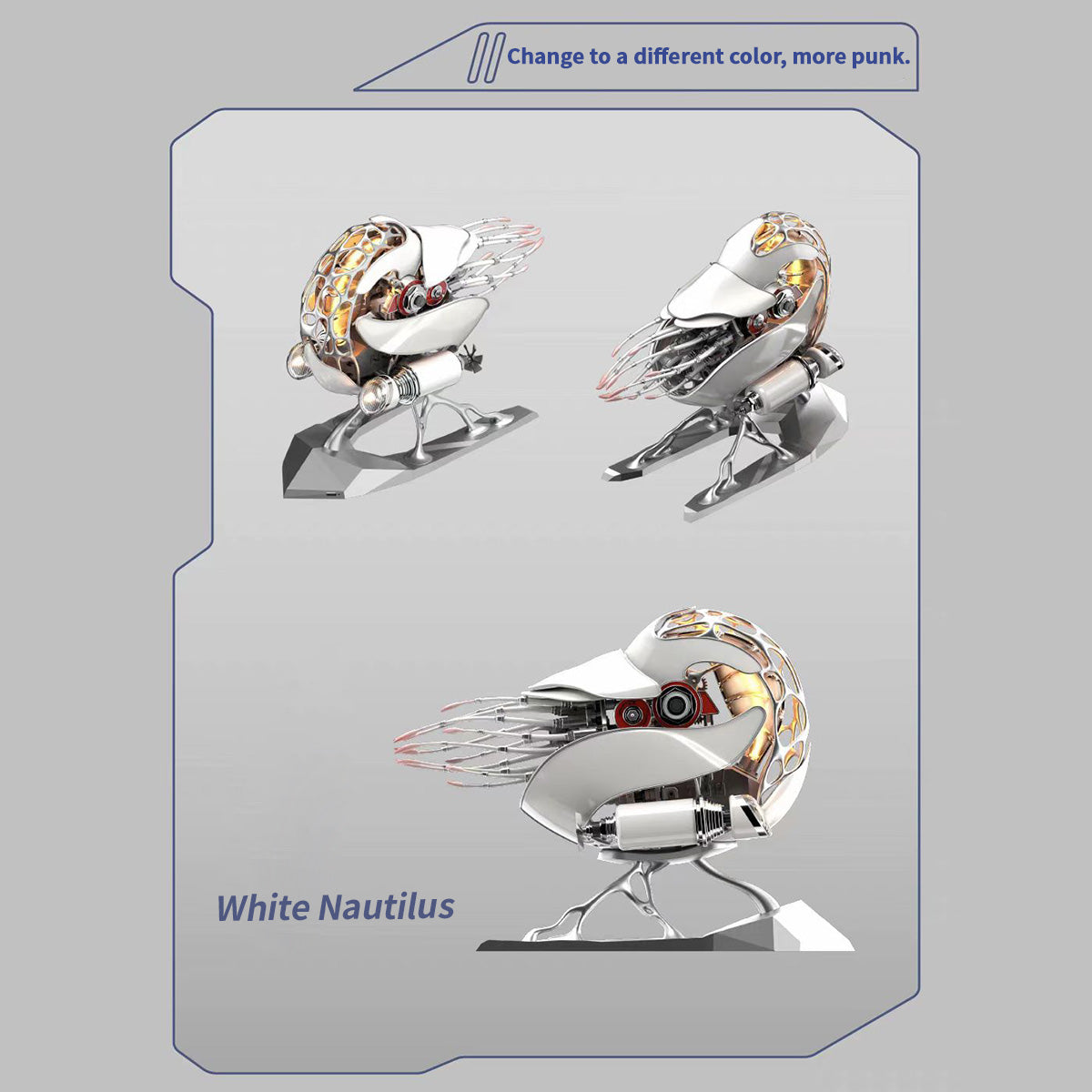 اصنع بنفسك طقم Nautilus ميكانيكي حركي ثلاثي الأبعاد معدني عالي الجودة مع إضاءة، اطلب مسبقًا