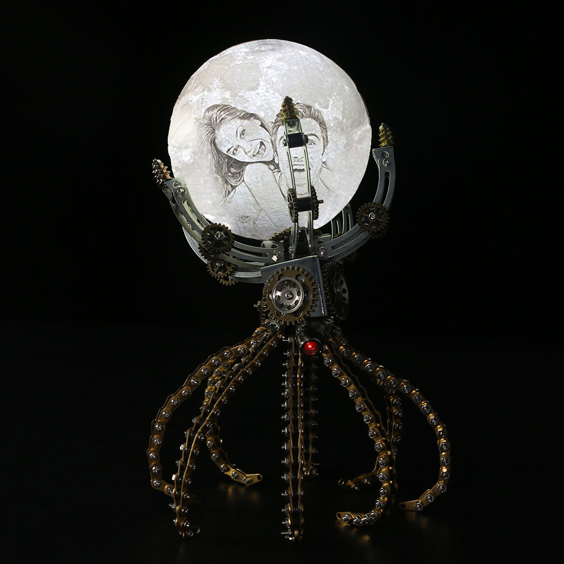 Custom Steampunk Octopus on the Moon Light Lamp 1061PCS Metal Model Kits