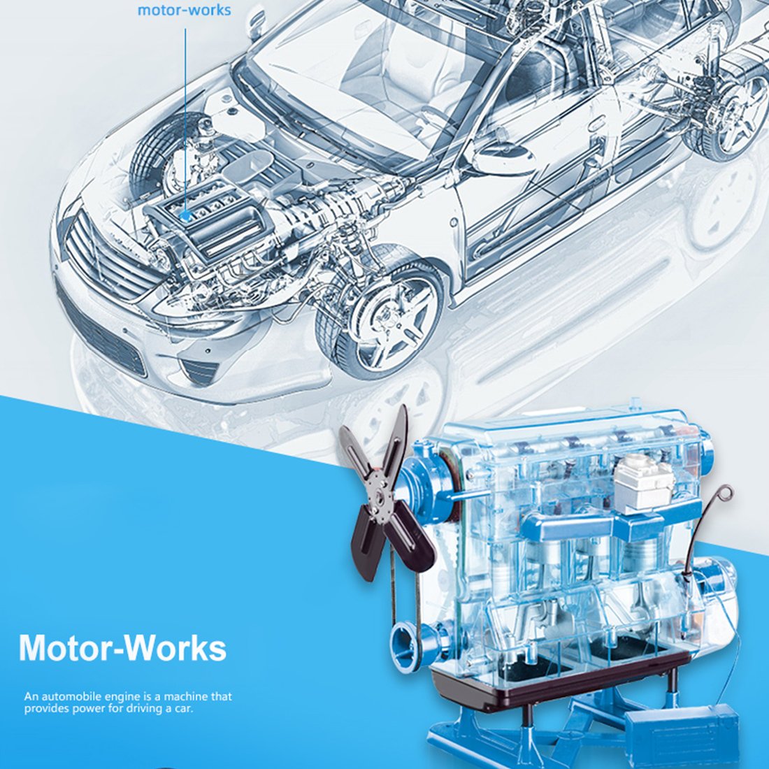 DIY Inline 4-cylinder L4 Car Engine Assembly Model Kit STEM Educational Toy