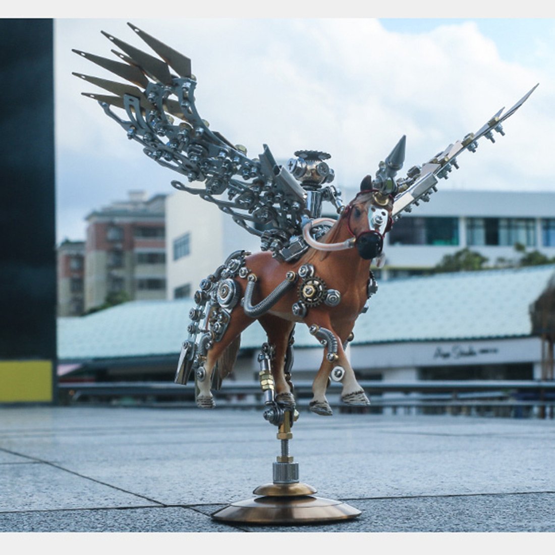 DIY Metal 3D Assembly Mechanical Wing Knight Unicorn Model Kit Toy with Base 776Pcs