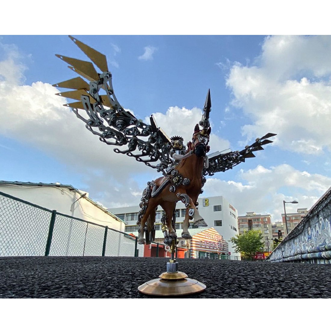 DIY Metal 3D Assembly Mechanical Wing Knight Unicorn Model Kit Toy with Base 776Pcs