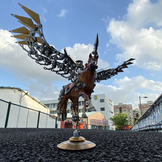 Kit de construcción de metal 3D para armar, modelo de caballero mecánico con alas de unicornio, juguete con base (776 piezas)