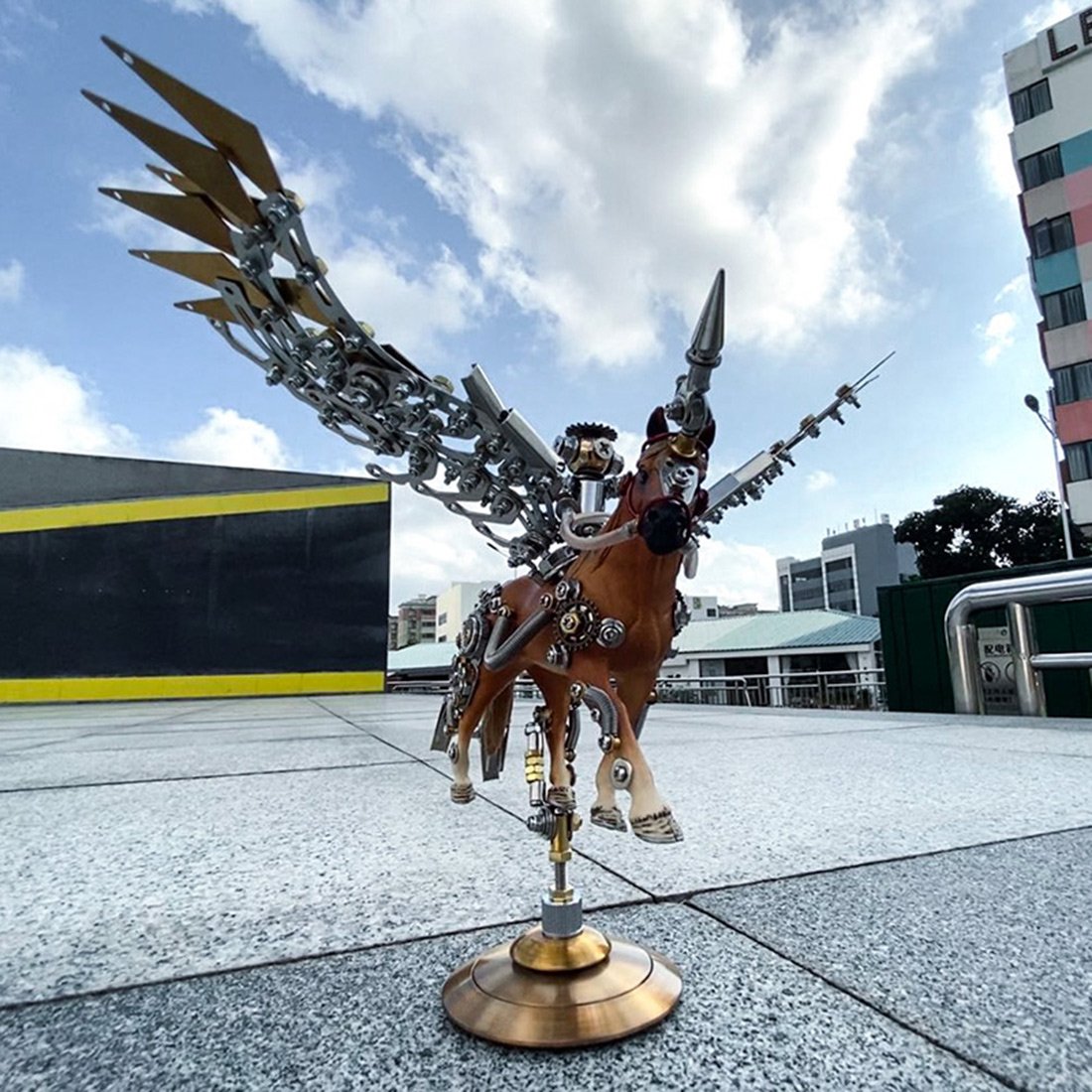 DIY Metal 3D Assembly Mechanical Wing Knight Unicorn Model Kit Toy with Base 776Pcs