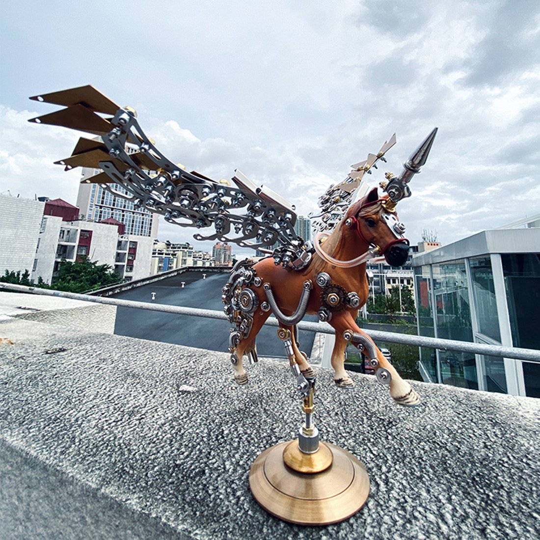 DIY Metal 3D Assembly Mechanical Wing Knight Unicorn Model Kit Toy with Base 776Pcs