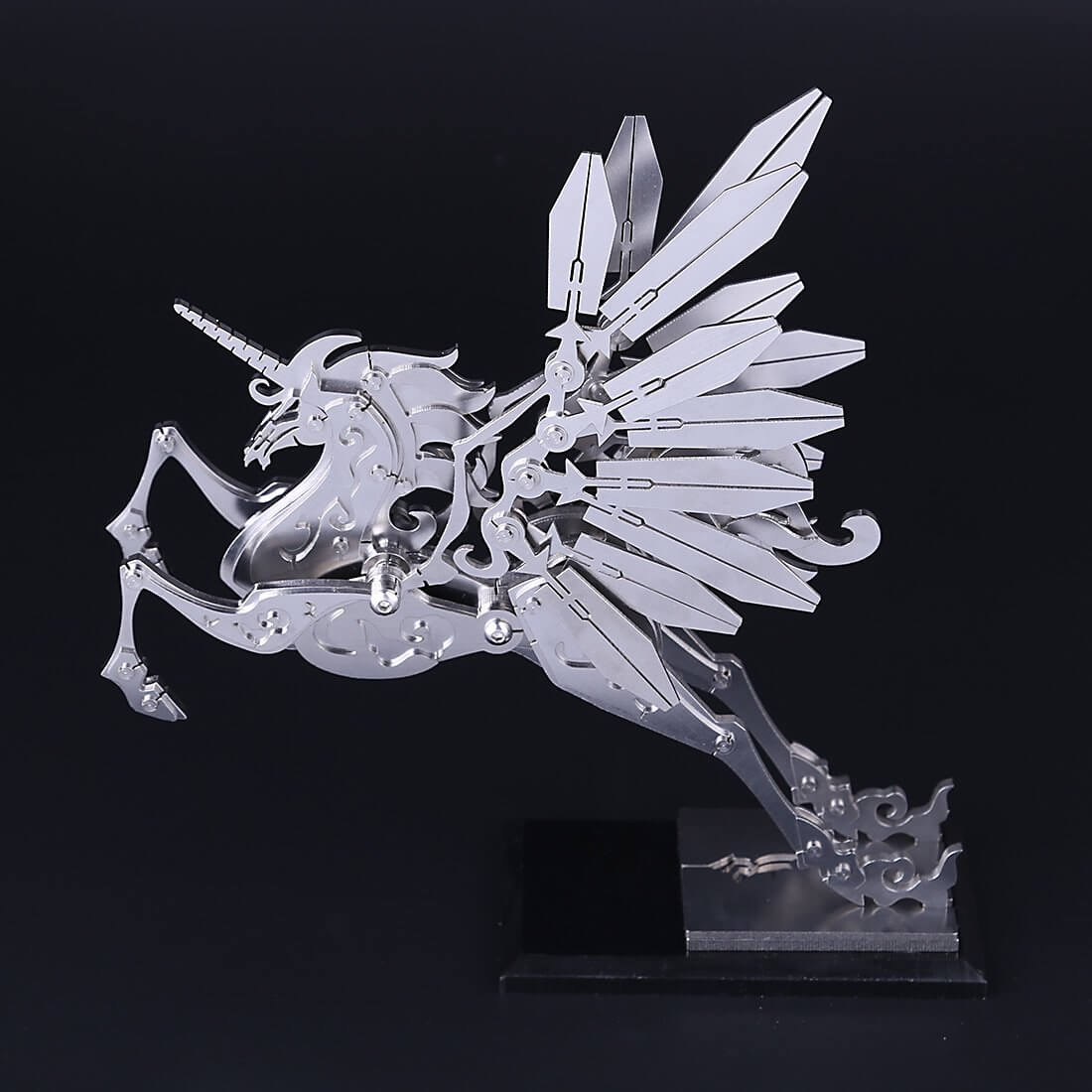 3D Assembly Stainless Steel Medium Unicorn Puzzle Model