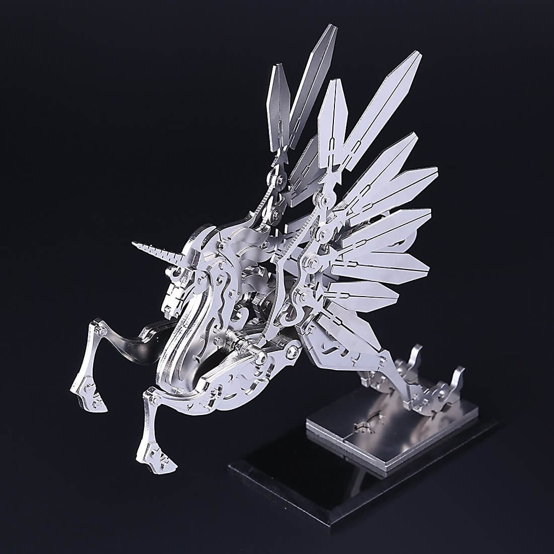 3D Assembly Stainless Steel Medium Unicorn Puzzle Model