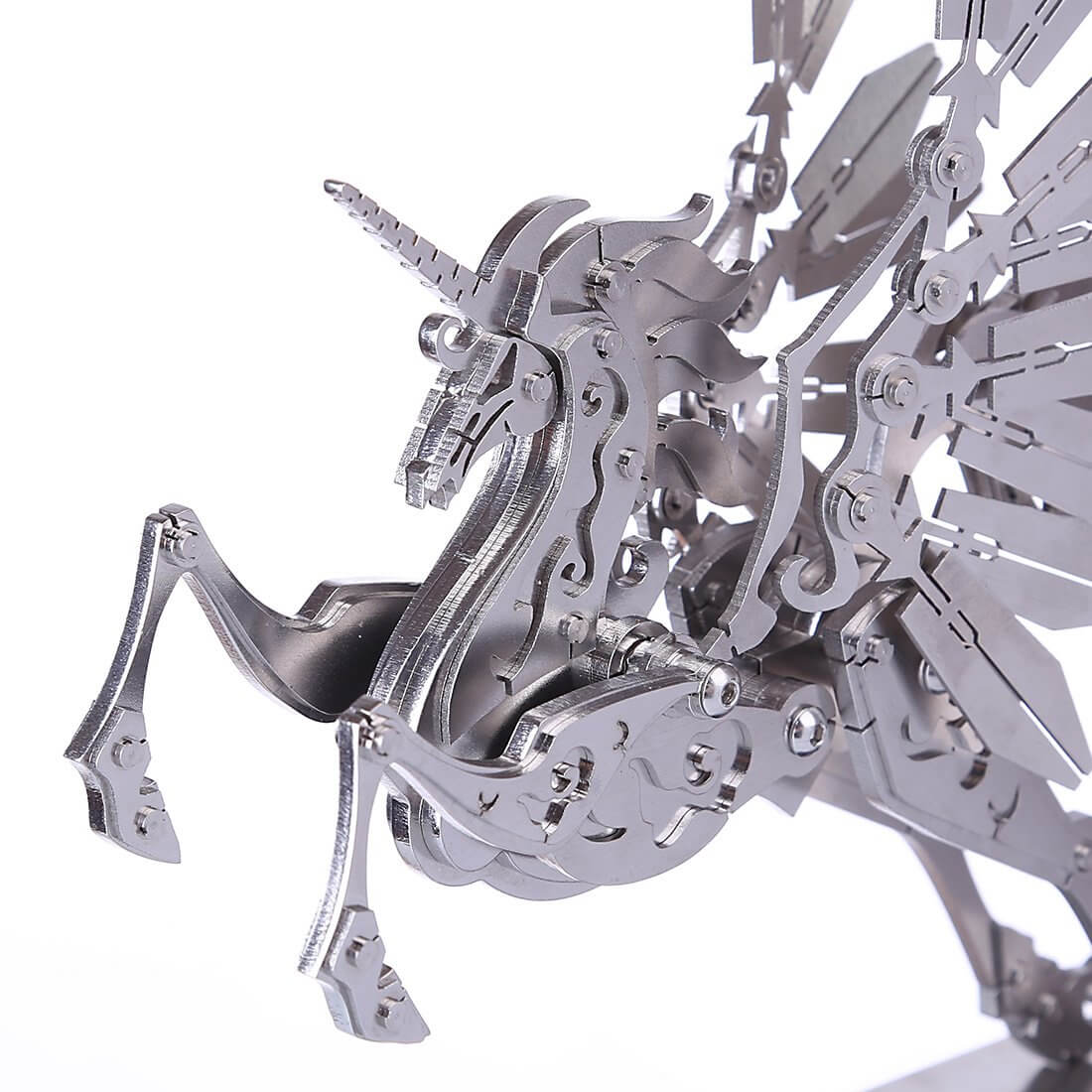 3D Assembly Stainless Steel Medium Unicorn Puzzle Model