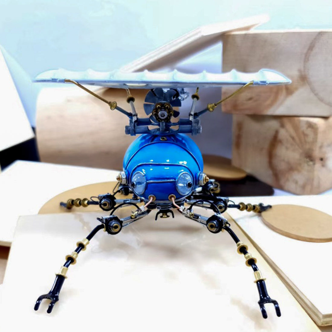 Metal 3D Blue Fixed Wing Scarab Steampunk Sculpture Bug Assembled Model Kits