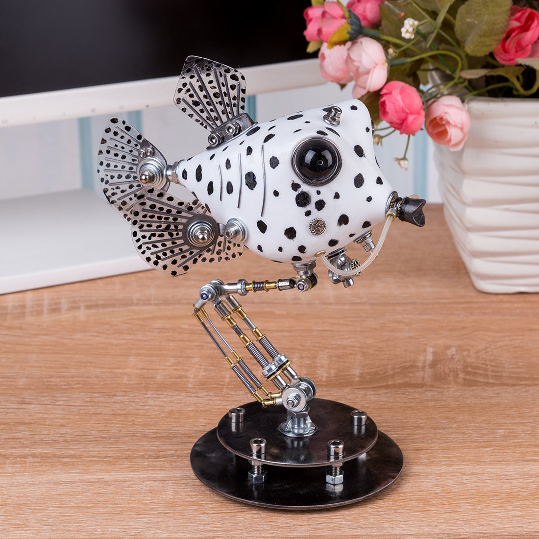 Metal Black & White Cowfish Model Kits 3D Handmade Assembled Steampunk Crafts for Home Decor