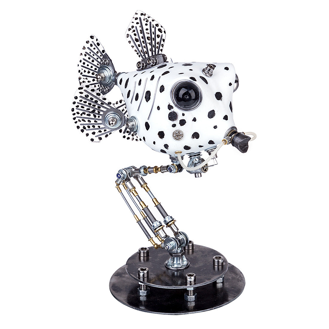 Metal Black & White Cowfish Model Kits 3D Handmade Assembled Steampunk Crafts for Home Decor