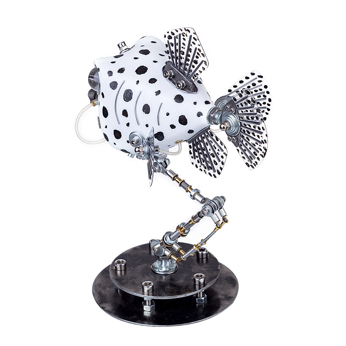 Metal Black & White Cowfish Model Kits 3D Handmade Assembled Steampunk Crafts for Home Decor