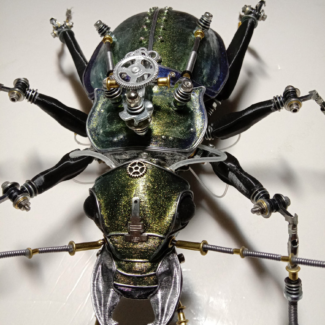 Steampunk Mechanical Metal Green Ground Beetle Insect Sculptures Assembled