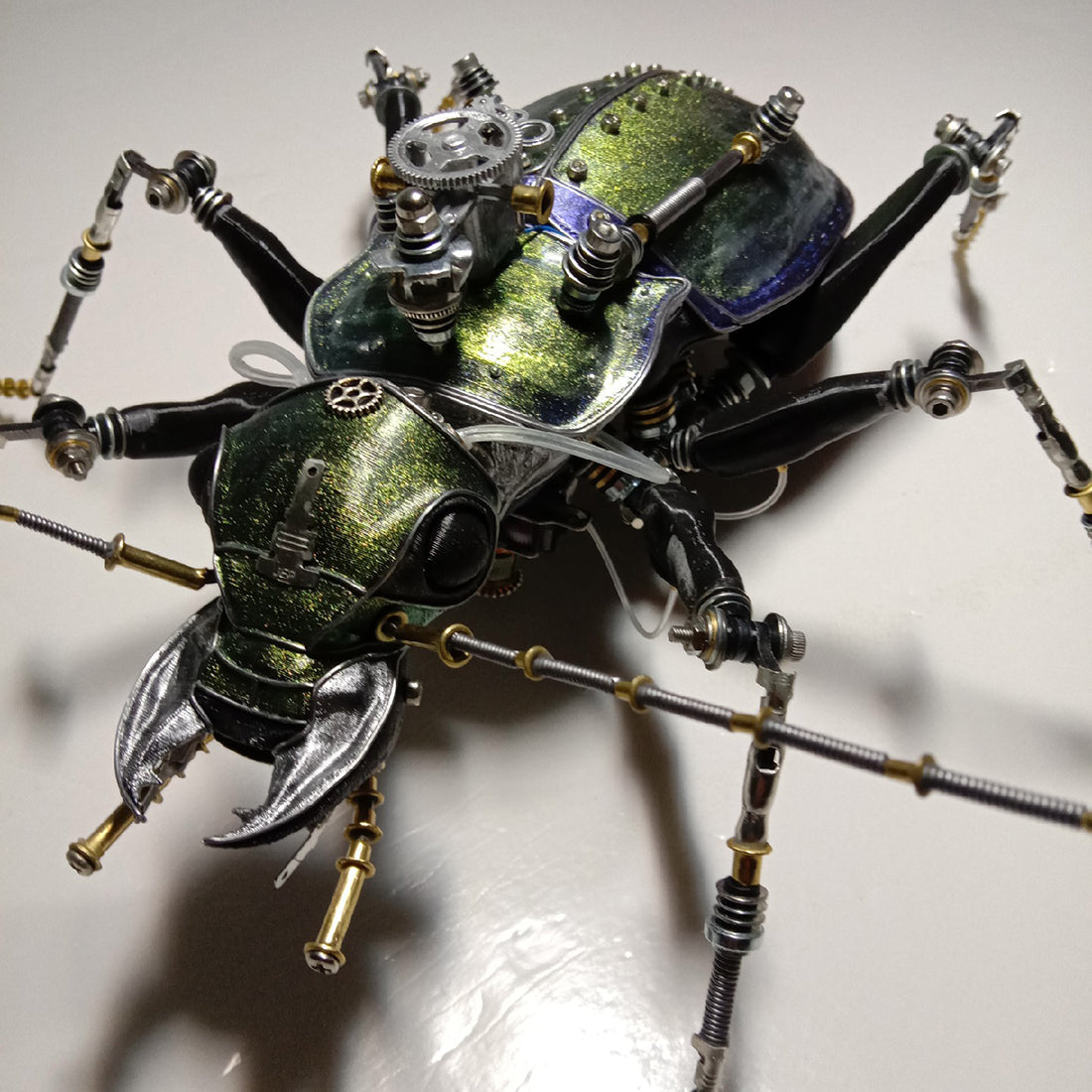 Steampunk Mechanical Metal Green Ground Beetle Insect Sculptures Assembled