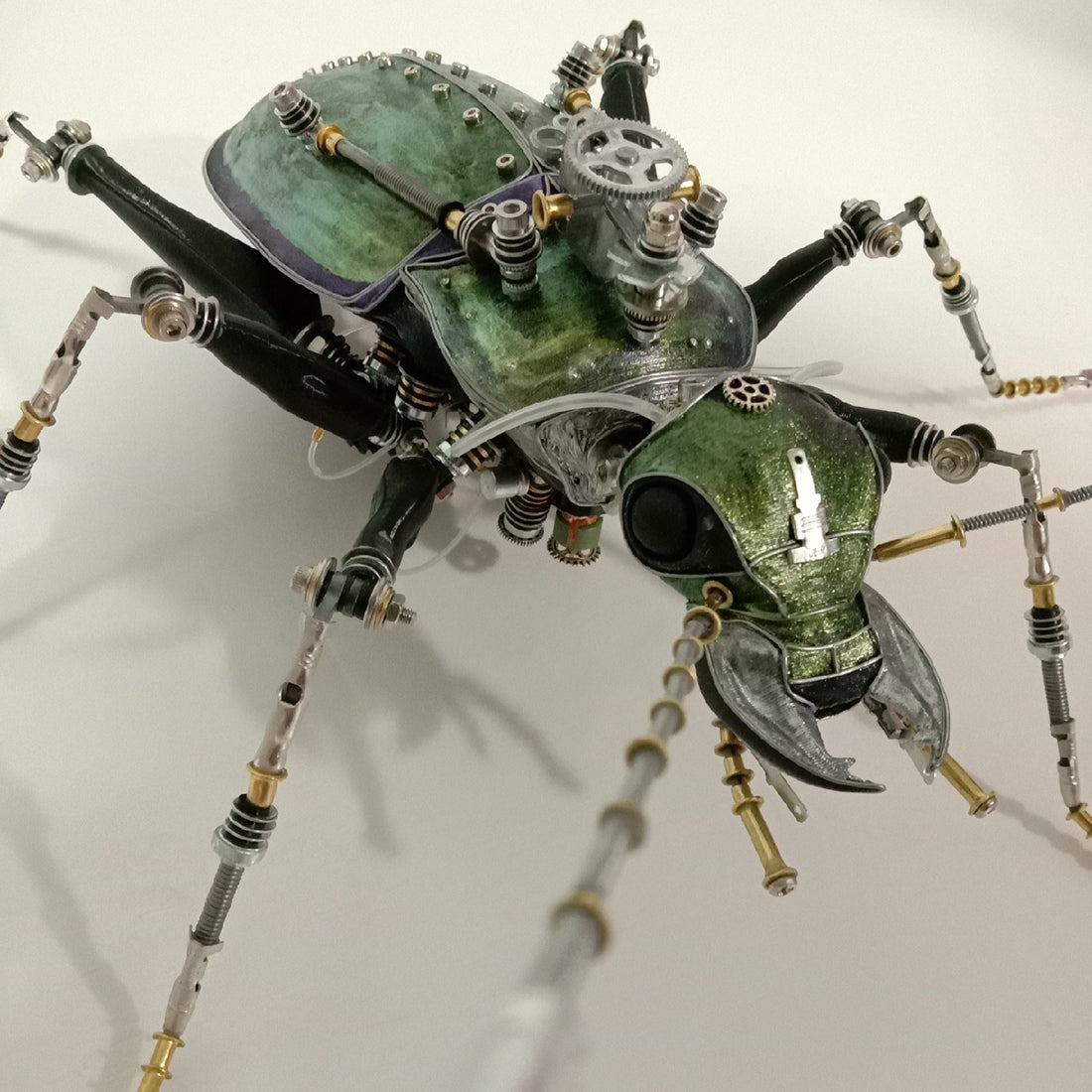 Steampunk Mechanical Metal Green Ground Beetle Insect Sculptures Assembled