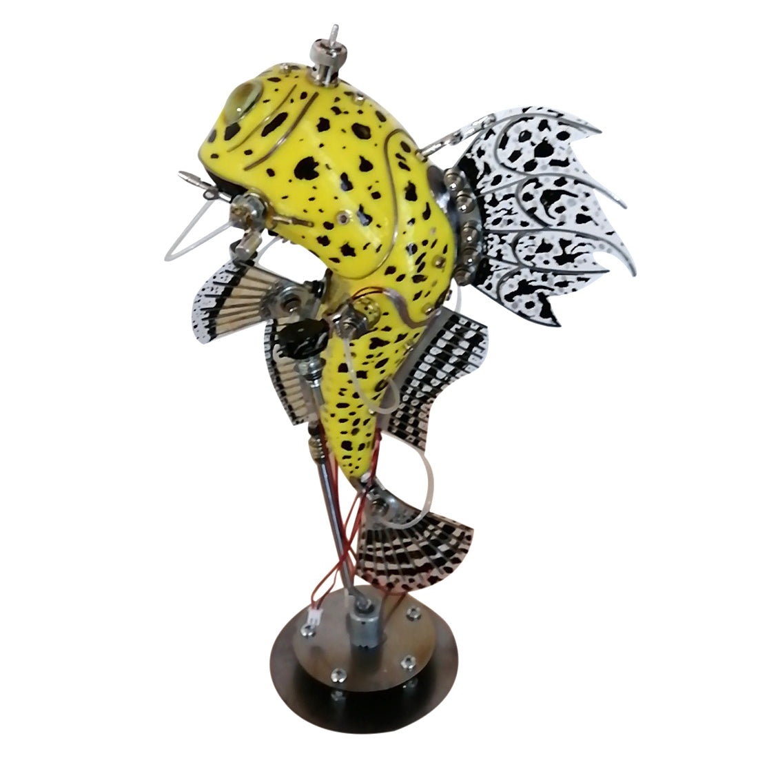 Steampunk Metal Yellow Fish Sculpture Model Kits 3D Handmade Assembled Art Crafts