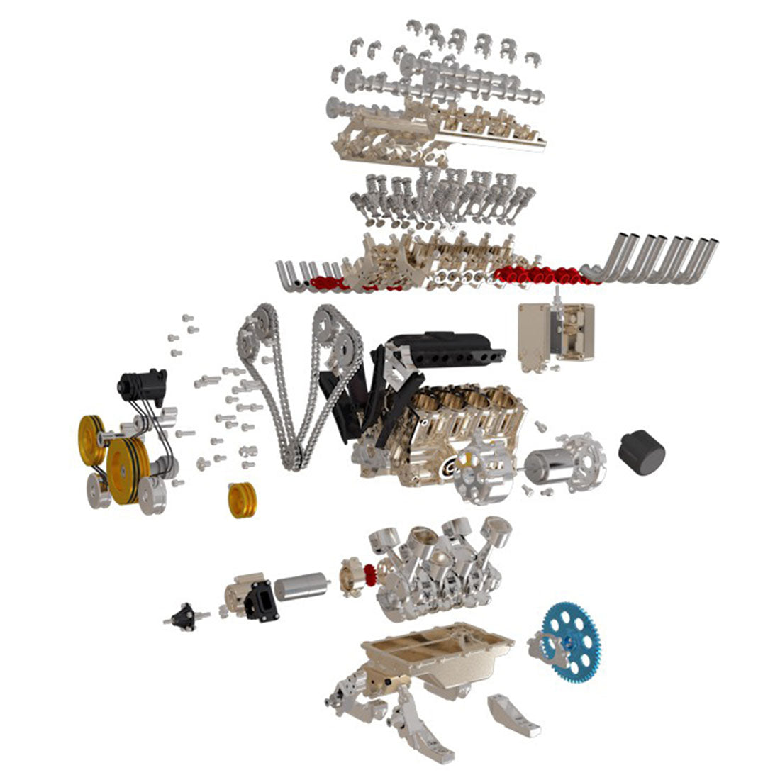 V8 Engine TECHING 3D Metal Mechanical Engine Model Science Experiment Boys Toy 500+Pcs