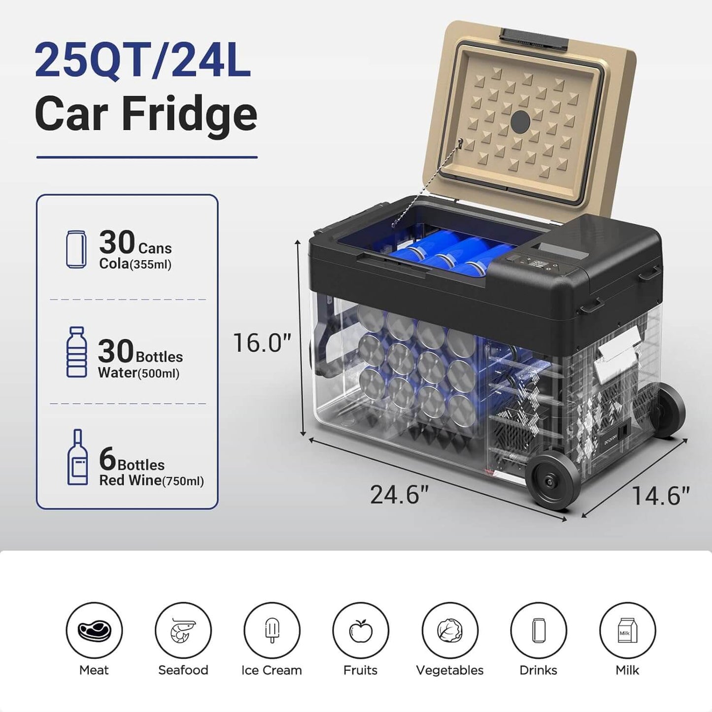 BODEGAcooler Small Portable Refrigerator 20/25QT With Wheels