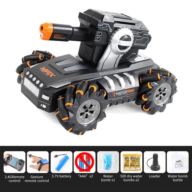 RC tank 2.4G 4WD can fire water bombs drift horizontal movement rotating toys