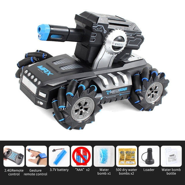 RC tank 2.4G 4WD can fire water bombs drift horizontal movement rotating toys