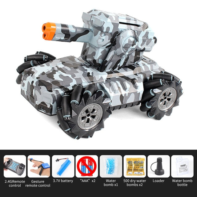 RC tank 2.4G 4WD can fire water bombs drift horizontal movement rotating toys