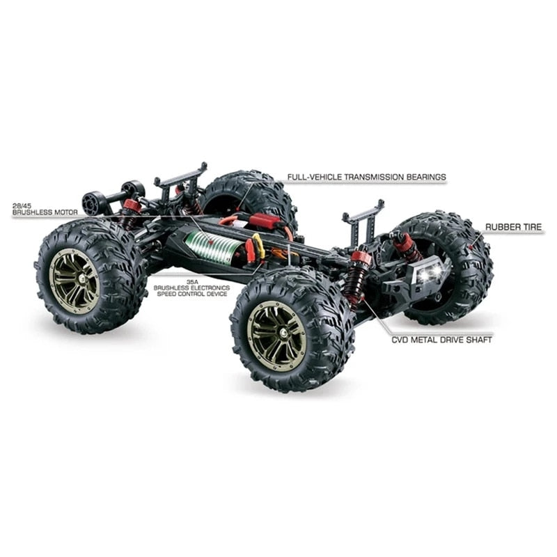 RC Car XLH Q90/9135 1:16 2.4G 4WD 52km/h High Speed Brushless Motor Off-Road RC Car LED Light RTR Car