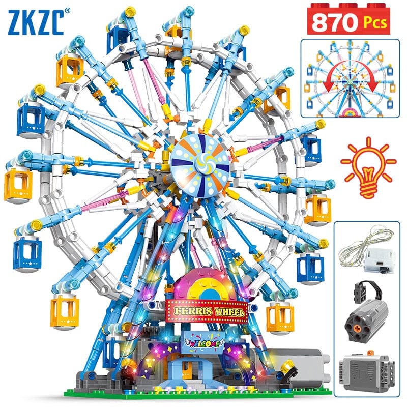 MOC Technical Rotating Ferris Wheel Building Blocks and Electric Bricks