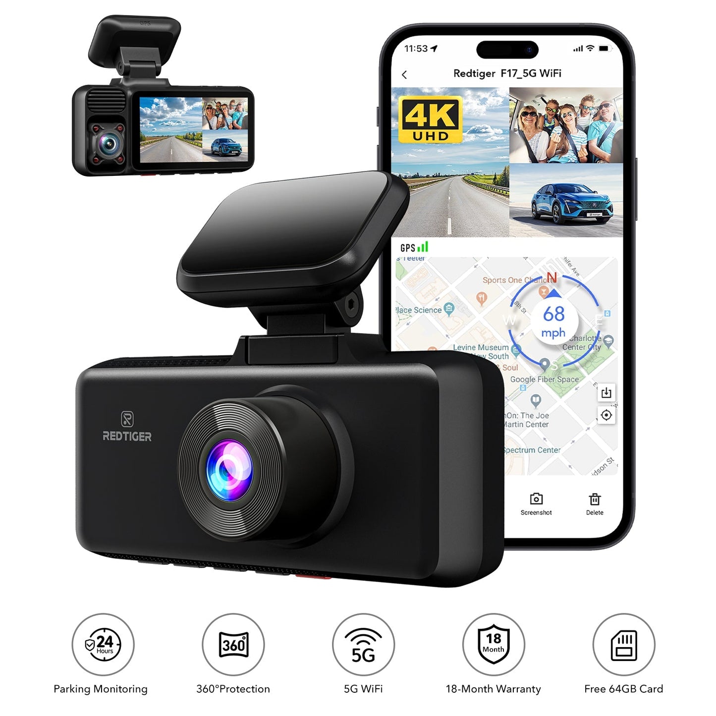 Redtiger F17 3-Channel 5G Wifi Dash Cam