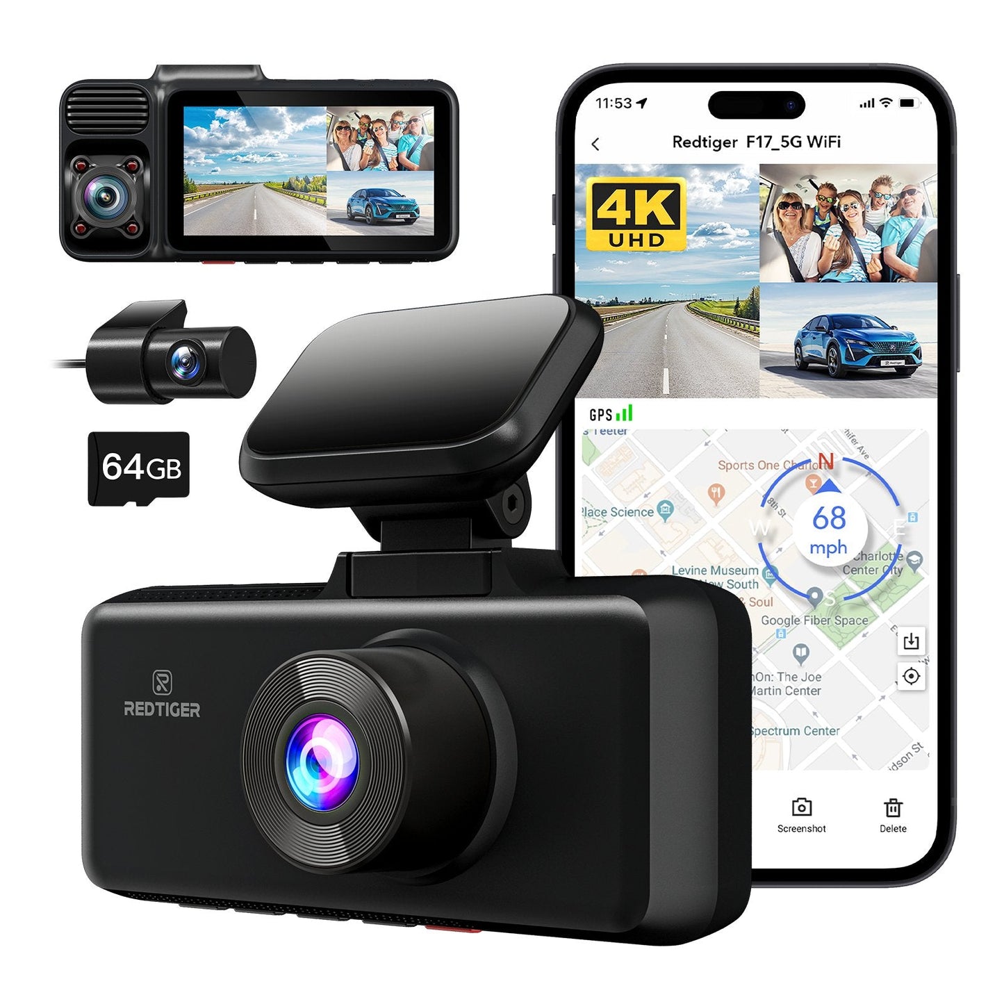 Redtiger F17 3-Channel 5G Wifi Dash Cam