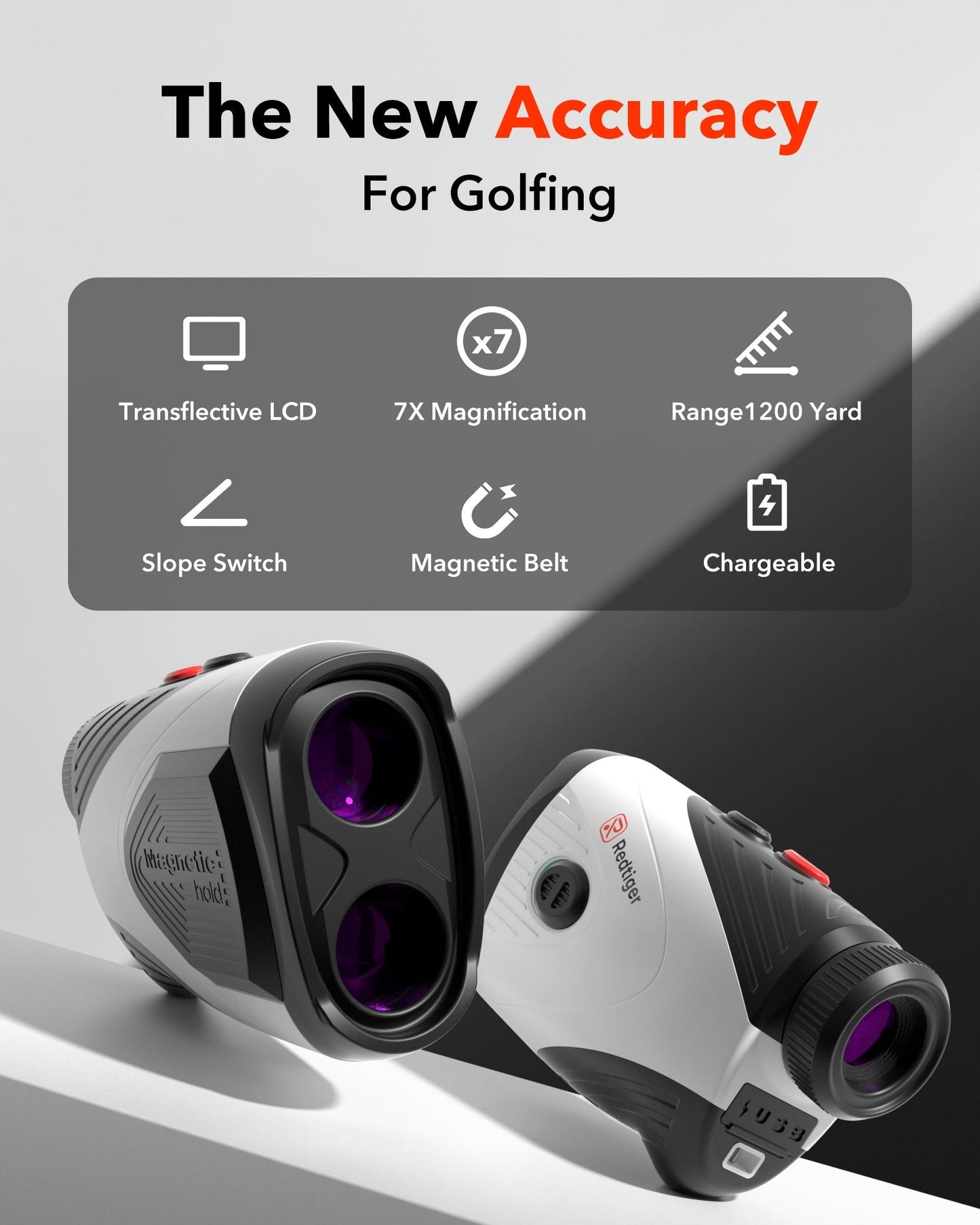 REDTIGER Golf Rangefinder with Slope, 1200 Yards Laser Range Finder Golfing, 7X Magnification