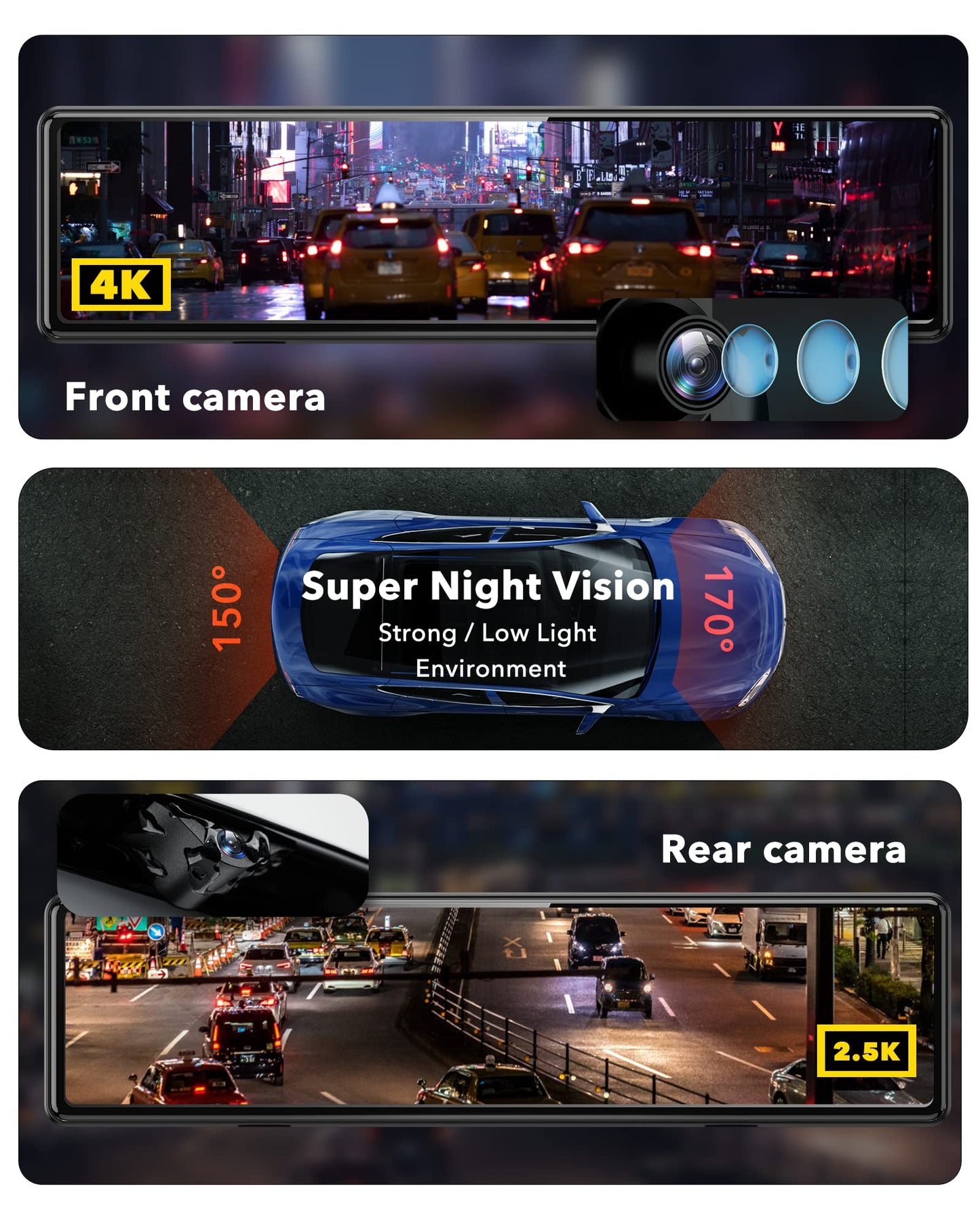 Redtiger T27 4K+2.5K Touchscreen Smart Parking Assist Dash Cam