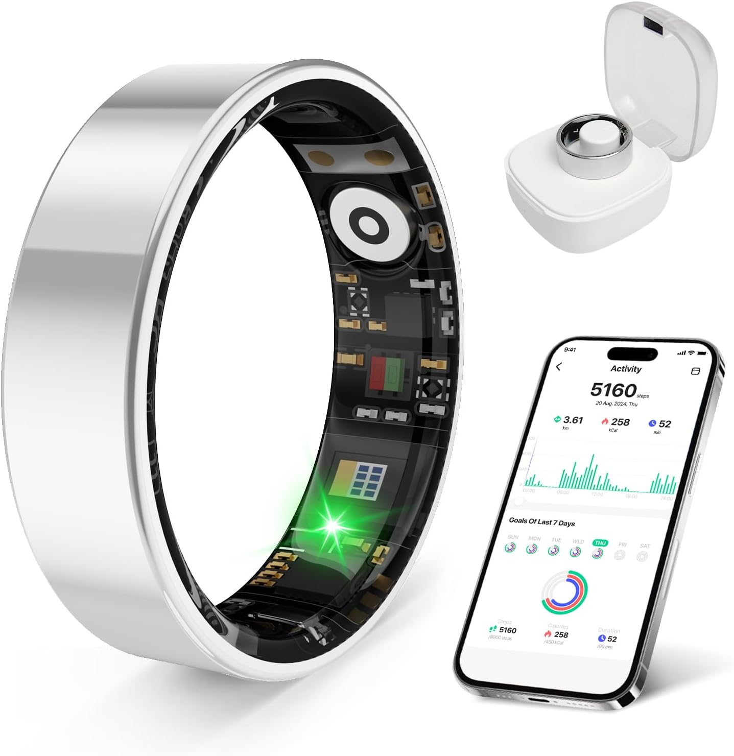 BKC × ZekNeo Smart Ring,Featuring Stress and Sleep Monitoring Functions, Compatible with iOS and Android,Waterproof Fitness Tracker(No Subscription)