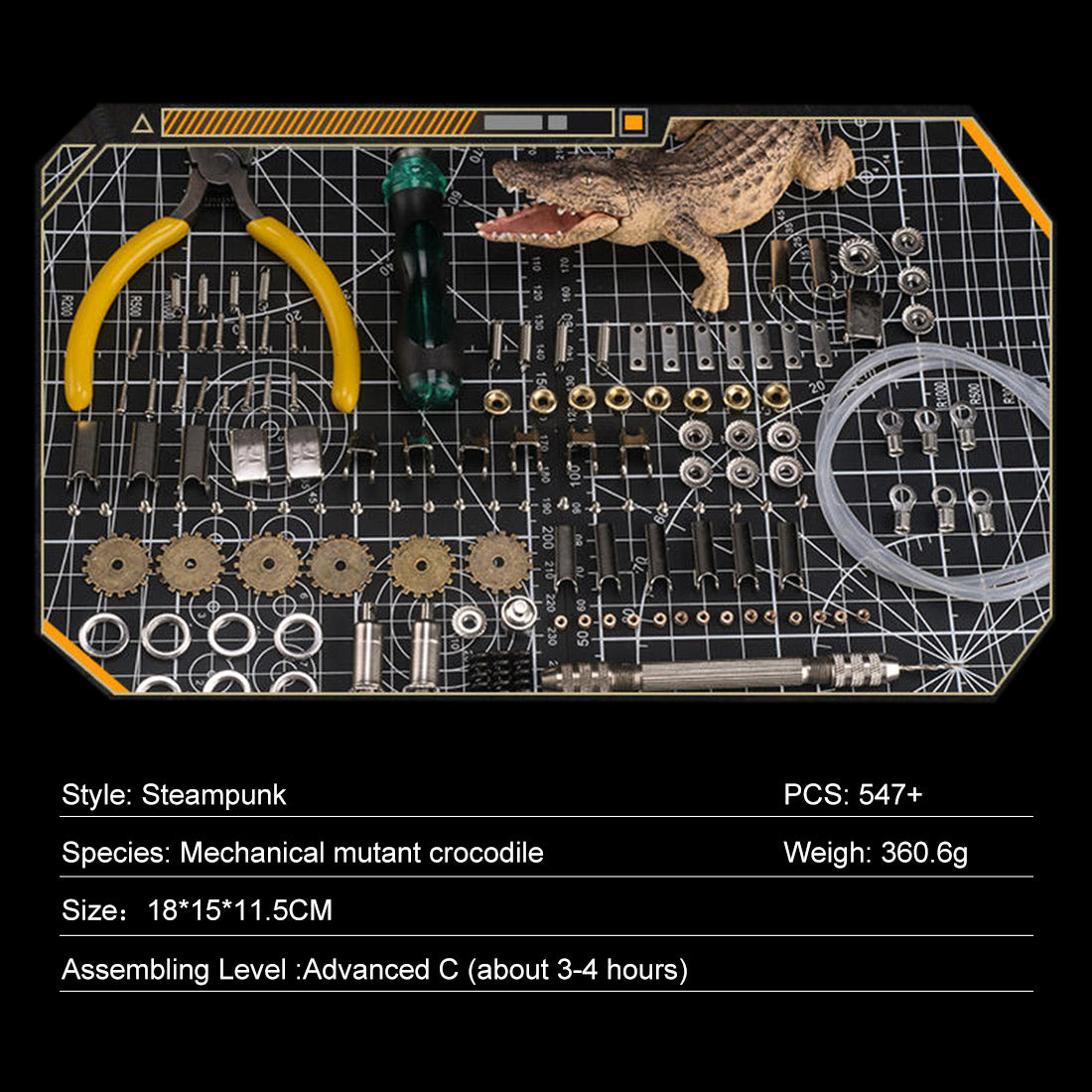 547Pcs+ Steampunk Mutant Crocodile DIY Metal Assembly Model KIT