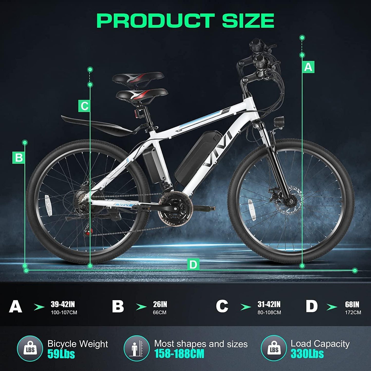 VIVI M026SHUL Commuter Hardtail Electric Mountain Bike UL2849 Certified