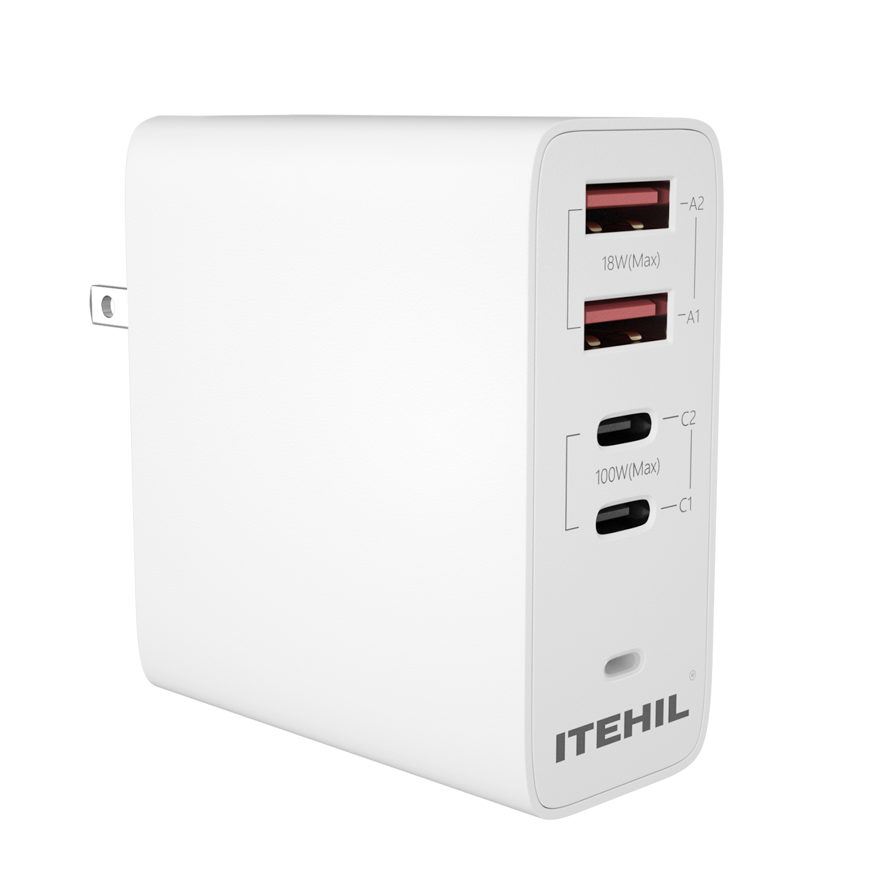 شاحن حائط ITEHIL 100 واط سريع الشحن بمنفذ USB-C PD (إضافي: قابس الاتحاد الأوروبي وقابس المملكة المتحدة)