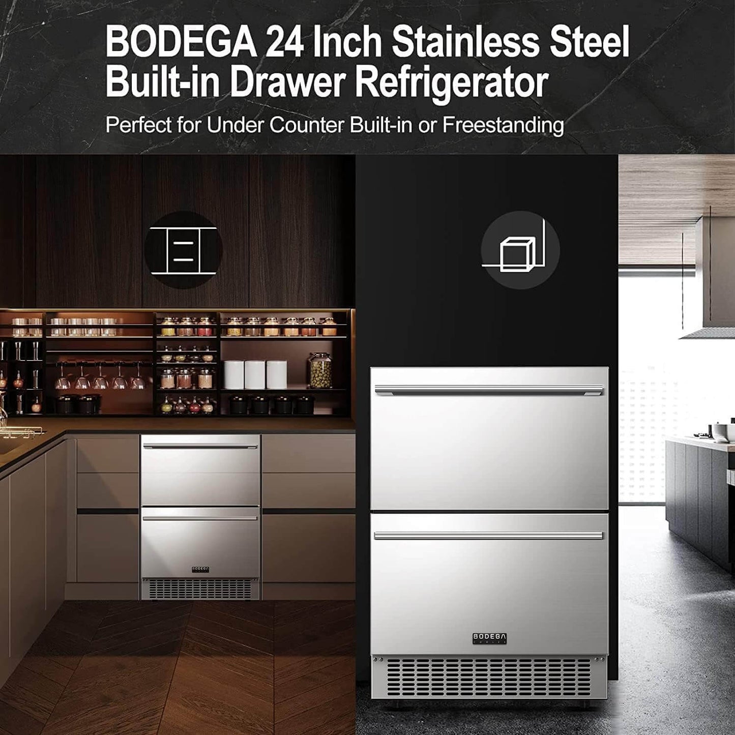 BODEGACOOLER 24 Inch Outdoor Drawer Beverage Refrigerator 149 Cans