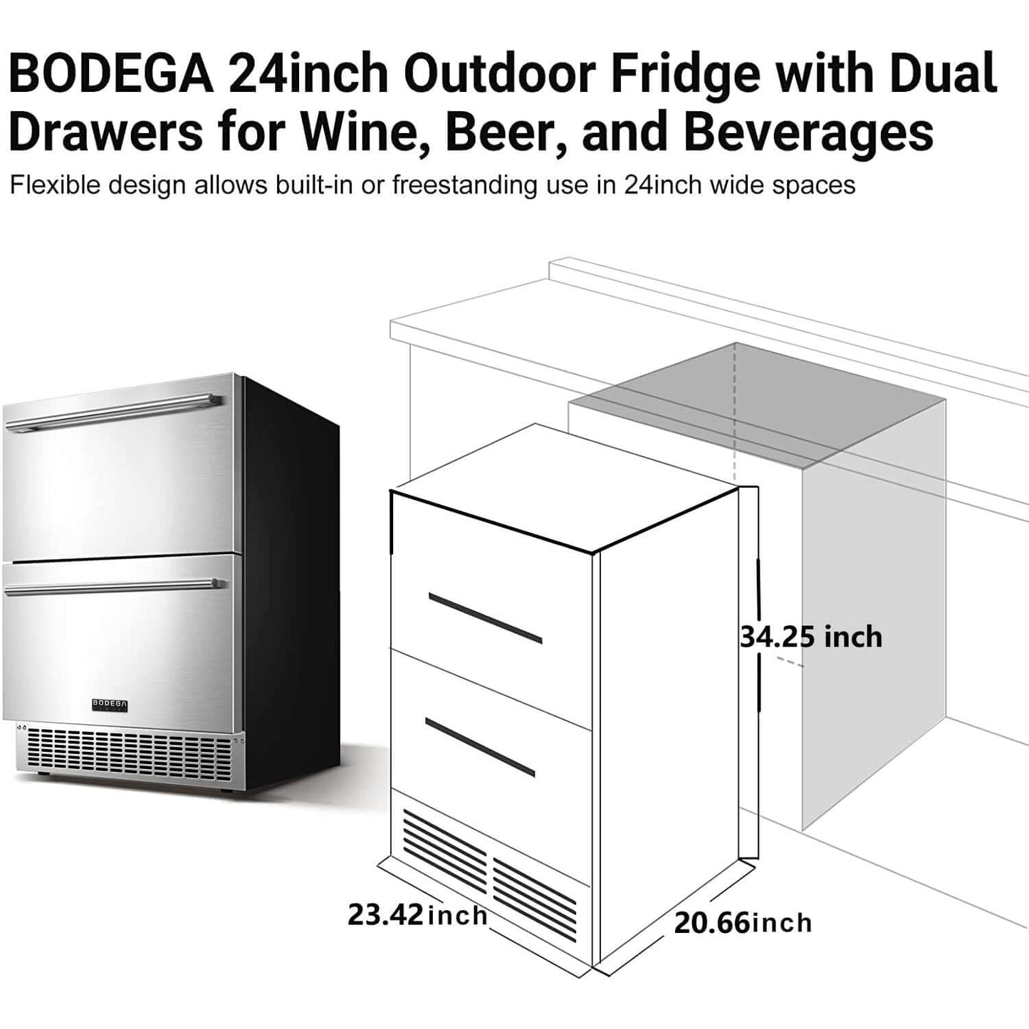 BODEGACOOLER 24 Inch Outdoor Drawer Beverage Refrigerator 149 Cans