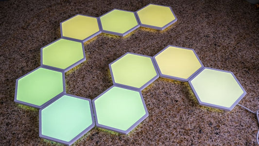 These hexagon light panels are a fun way to bring color up your walls
