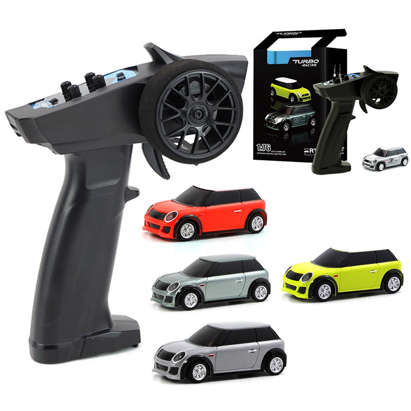 Mini RC Car Turbo Racing 1:76 Full Proportional RC Micro Race RTR Kit 2.4G 3CH With LED Lights Family Games Toy Gift
