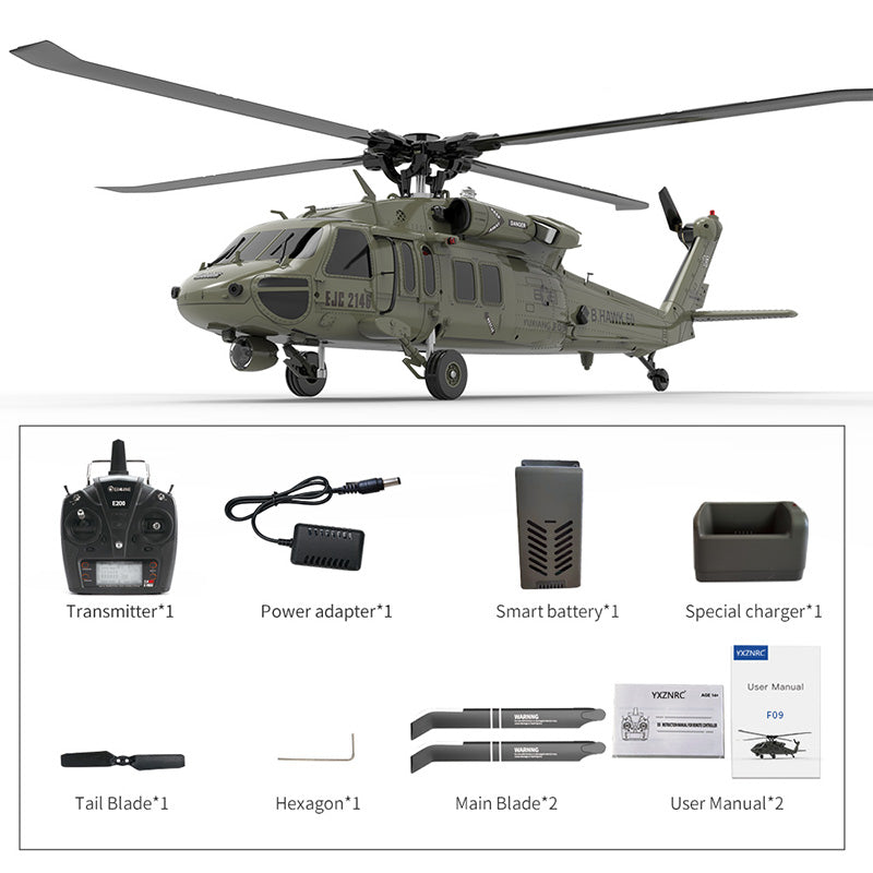 YXZNRC F09 RC Helicopter UH60 Black Hawk 1:47 Scale 6-Axis Gyroscope 6CH Brushless 6G/3D Aerobatic Professional Helicopter Toy Gift