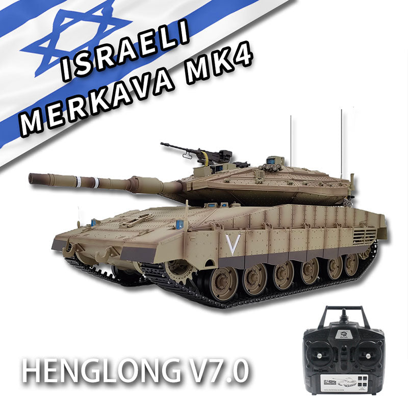 Heng Long 3958 Merkava MK IV Tank 1/16 Israel Main Battle Tank IDF TK7.0 Turret 360° Rotating Upgrade Metal Version RC Tank Toy