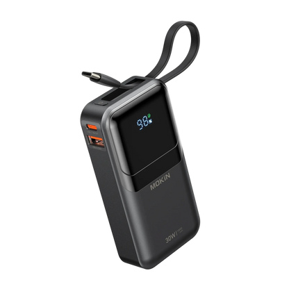 MOKiN 10,000mAh Portable Power Bank - Built-in USB-C & iOS Cables(30W)