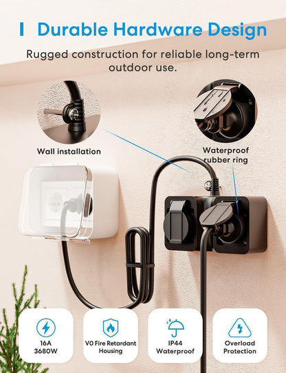 Meross Smart Outdoor Plug with Energy Monitor, MOP320HK(EU Version)