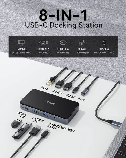 MOKiN 8 IN 1 Docking Station Dual 4k@60Hz HDMI