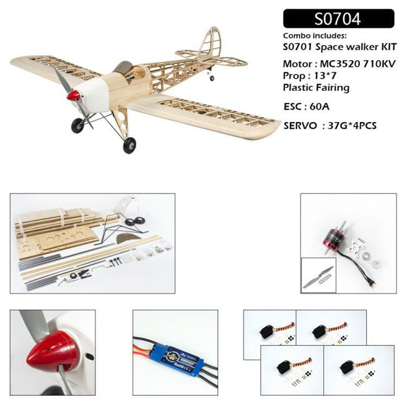 DWHobby Balsa wood Plane S0701 Space walker 1600mm Wingspan Gas or Electric Single-wing balsa wood sports training Balsa Plane