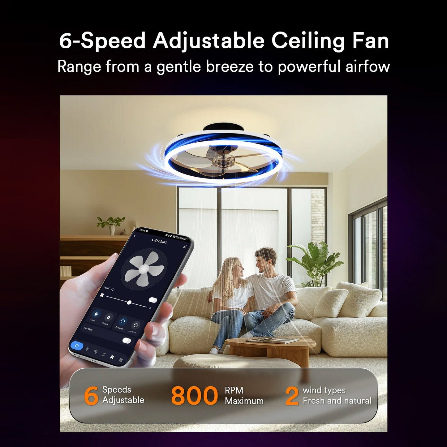 Lumary Smart Ceiling Fans with Lights Black