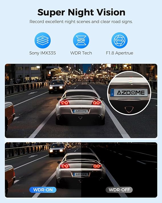 AZDOME PG18S 2CH Mirror Dash Cam 4K with 12" Touch Screen WDR Night Vision Parking Assistance