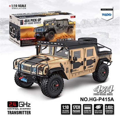 HG P415A 4WD Hummer H1 U.S Military Truck 1/10 RC Car Metal Simulation Pickup Upgraded Sound/Light effect Toys Gifts