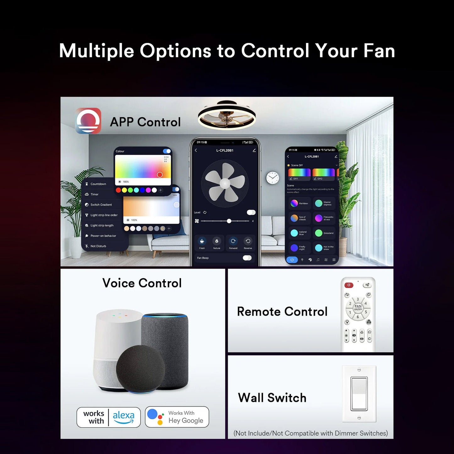 Lumary Smart Ceiling Fans with Lights Black