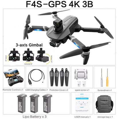 4K Drone 3-Axis Gimbal 360° Obstacle Avoidance F4S Professional Dual HD EIS Camera GPS 5G Wifi Brushless Quadcopter